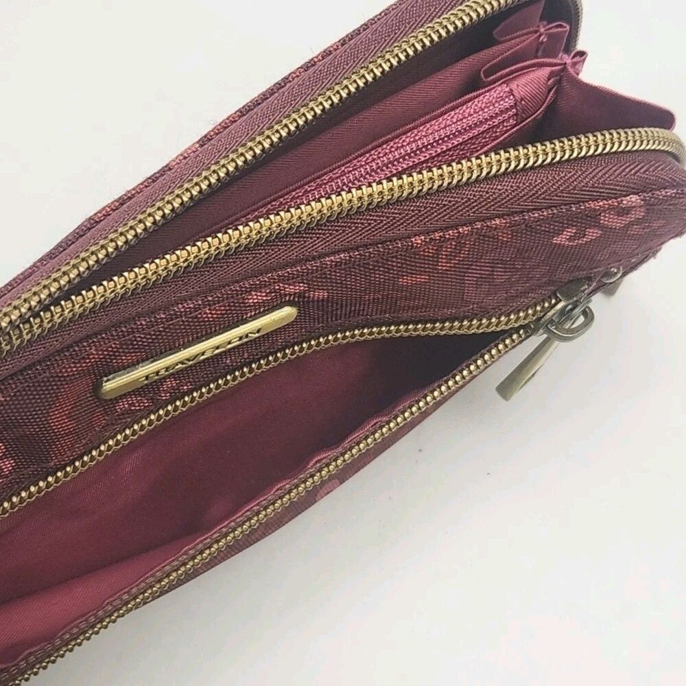 Travelon Wallet Wristlet Burgundy Floral Nylon 7.5"x4" Card Organizer Coin Zip - Picture 9 of 12